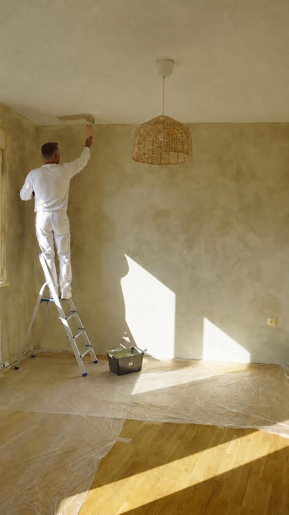 Limewash paint being applied to a wall